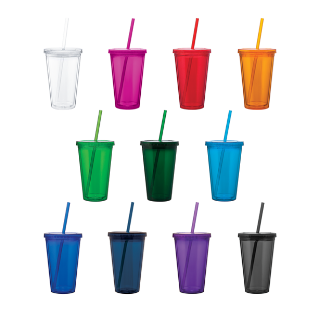 Spirit double walled acrylic tumbler with straw and custom logo